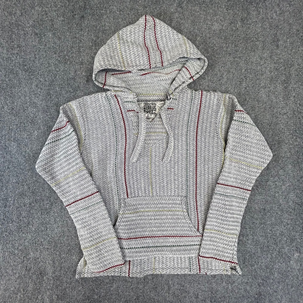 Original‎ Senor Lopez Baja Hoodie Grey White Striped Woven Pullover Mens Medium